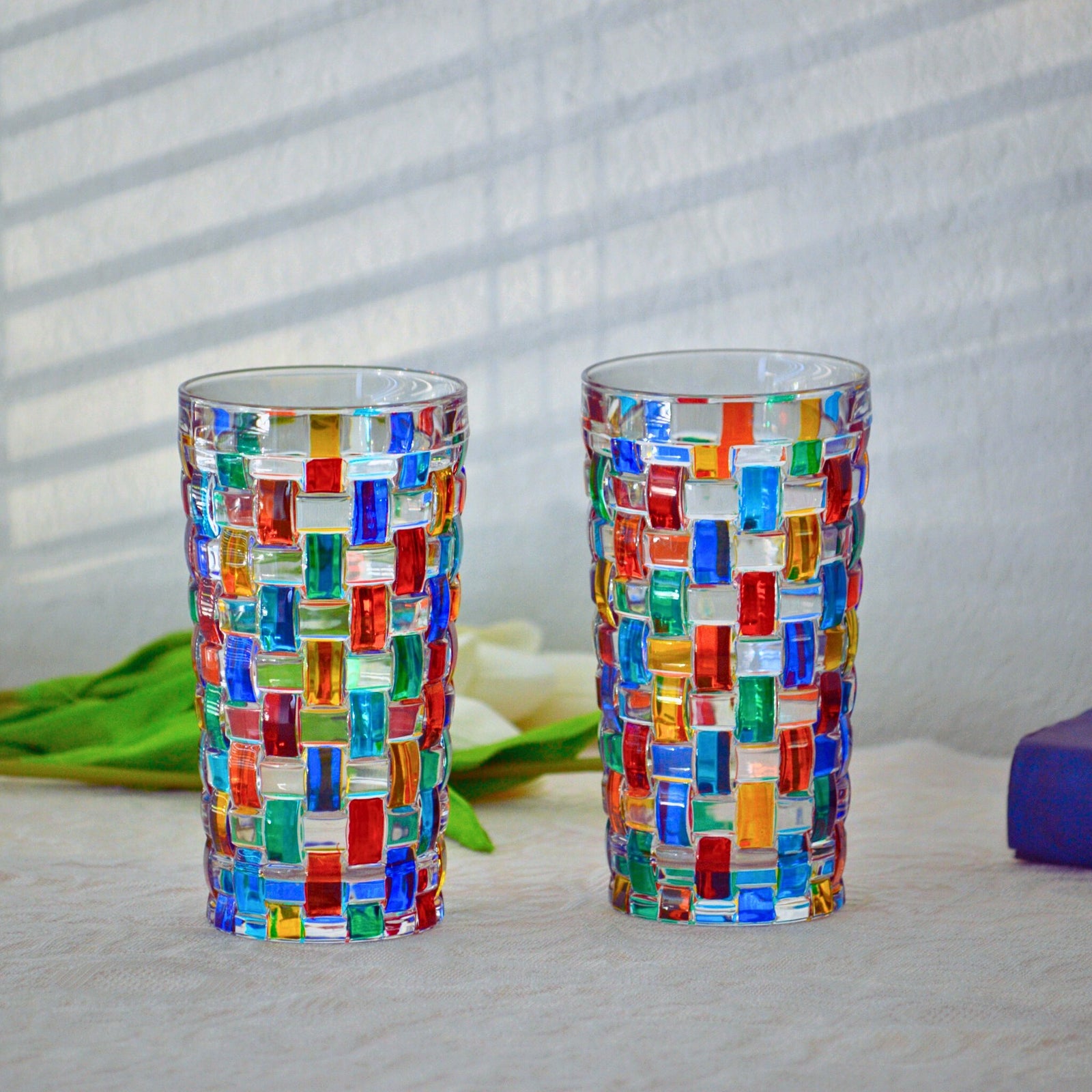 Bossanova Tall Drink Glass, Set of 2 Hand-Painted Italian Crystal - My Italian Decor