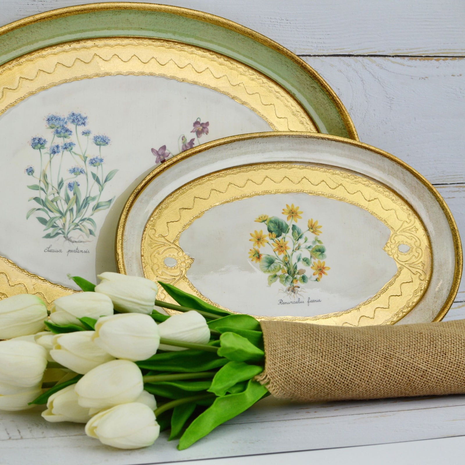 Florentine Carved Wood Botanical Oval Trays - My Italian Decor