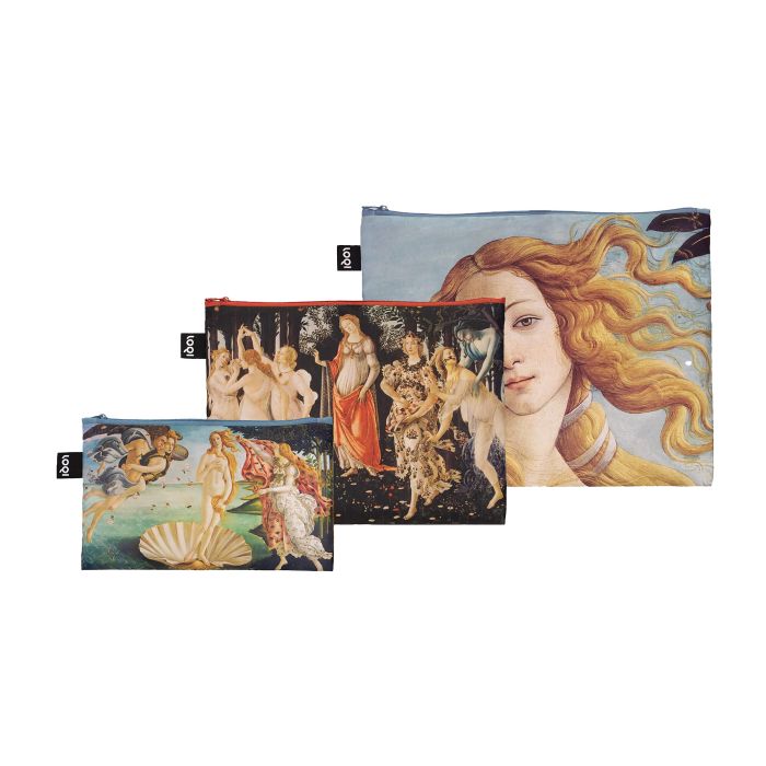 Set of 3 Botticelli Birth of Venus zipper pocket handbags by My Italian Decor, featuring artistic prints and compact storage.