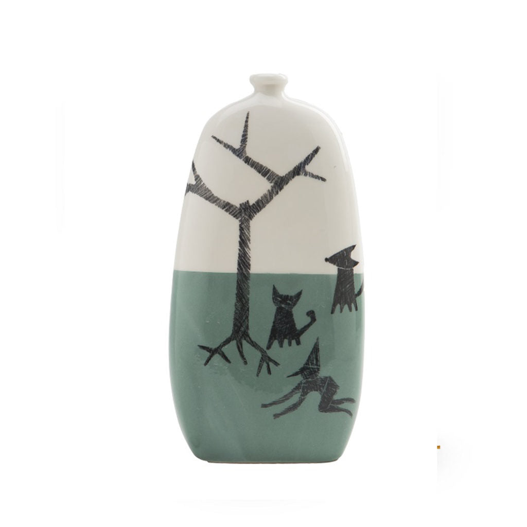 Hand-Painted Fables Ceramic Bottle Vases, Made in Naples