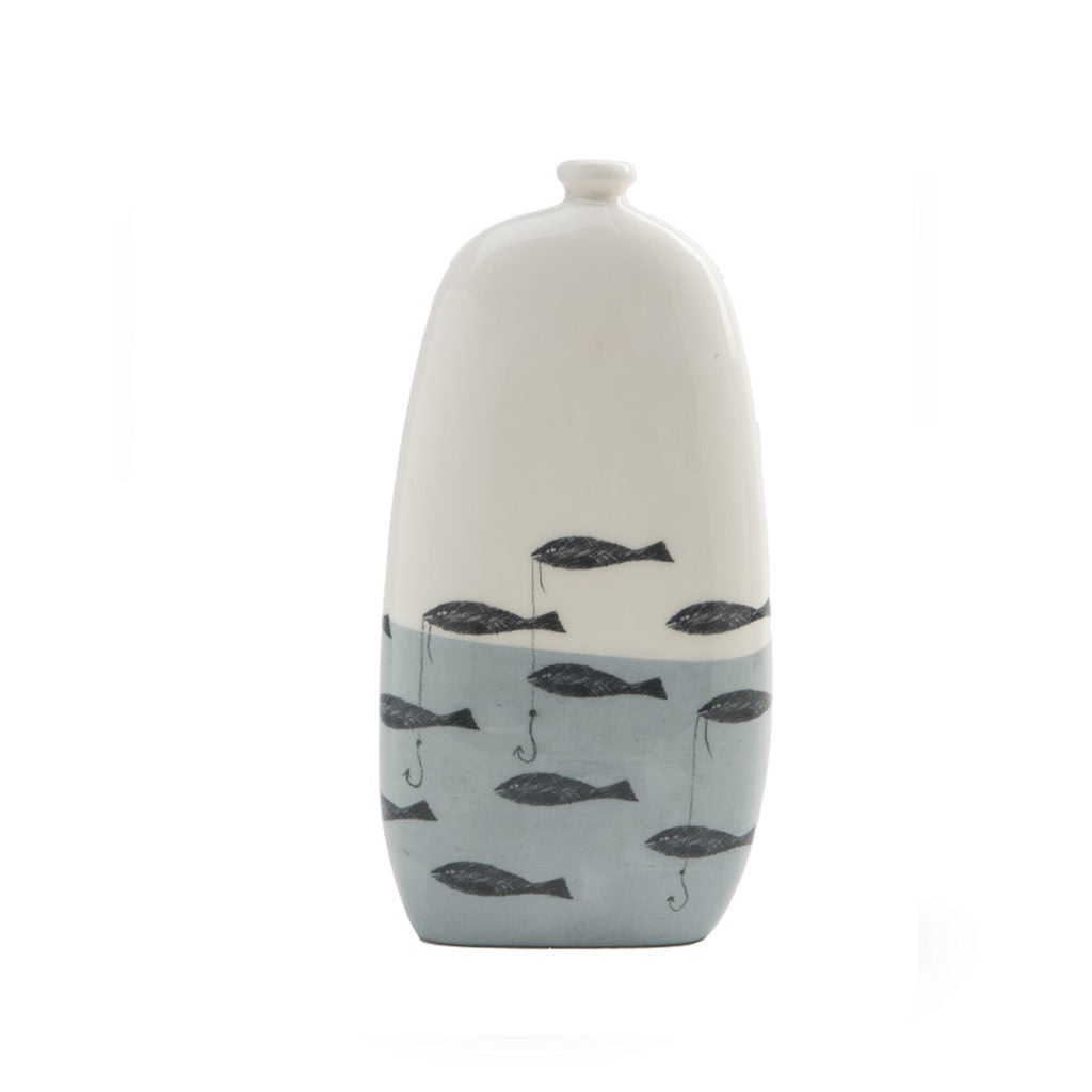 Hand-Painted Fables Ceramic Bottle Vases, Made in Naples