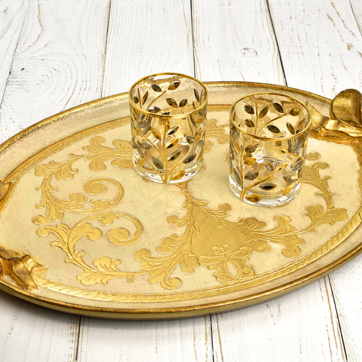 Florentine Carved Oval Bow Tray, Made in Italy