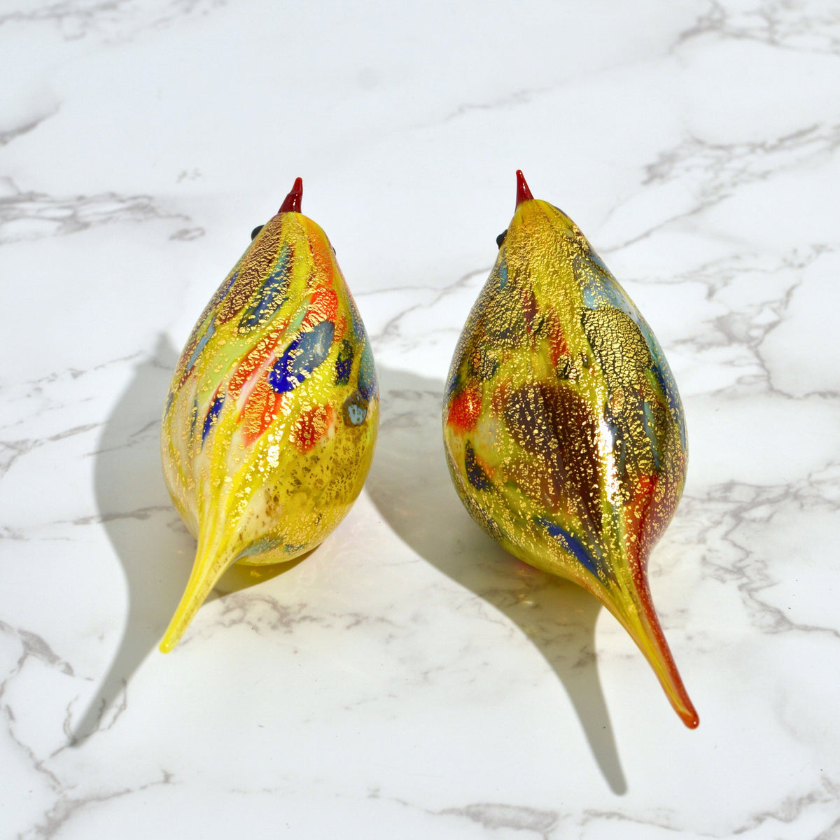 Murano Blown Glass Bruno Yellow Chirpie Bird, Glass Art Figurine