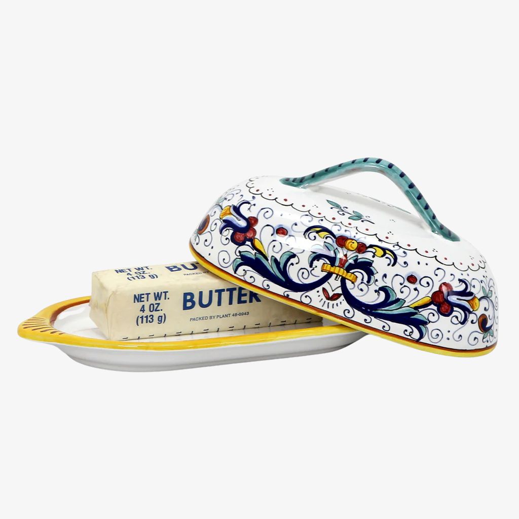 Hand Painted Deruta Ceramic Butter Dish, Ricco Design