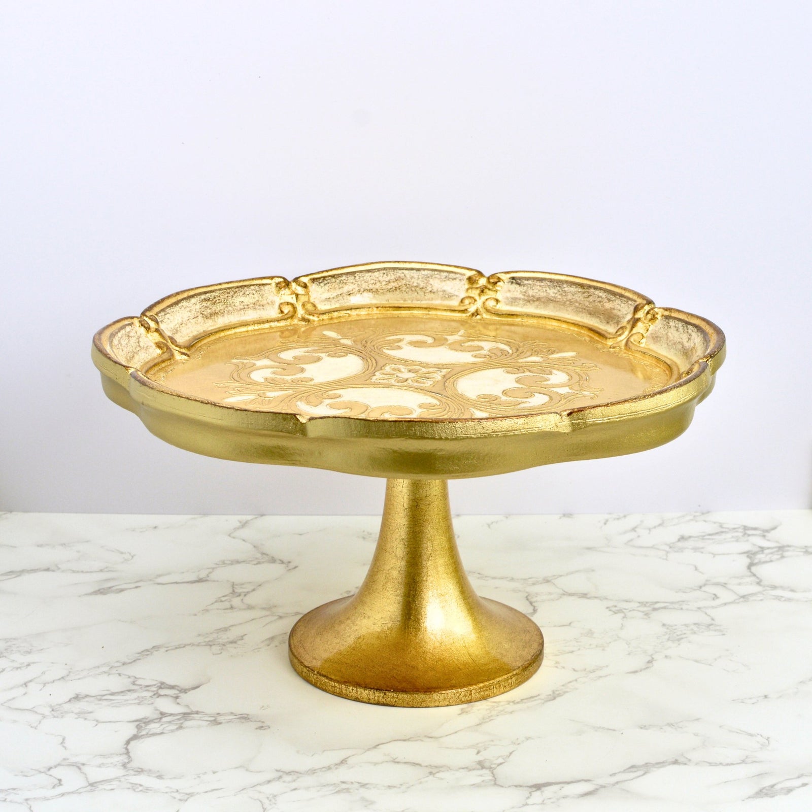 Florentine Carved Gilded Wood Cake Stand - My Italian Decor