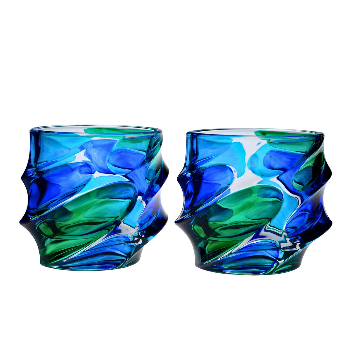 Caly Short Drink Glass, Blue and Green Set of 2, Hand Painted Crystal - My Italian Decor