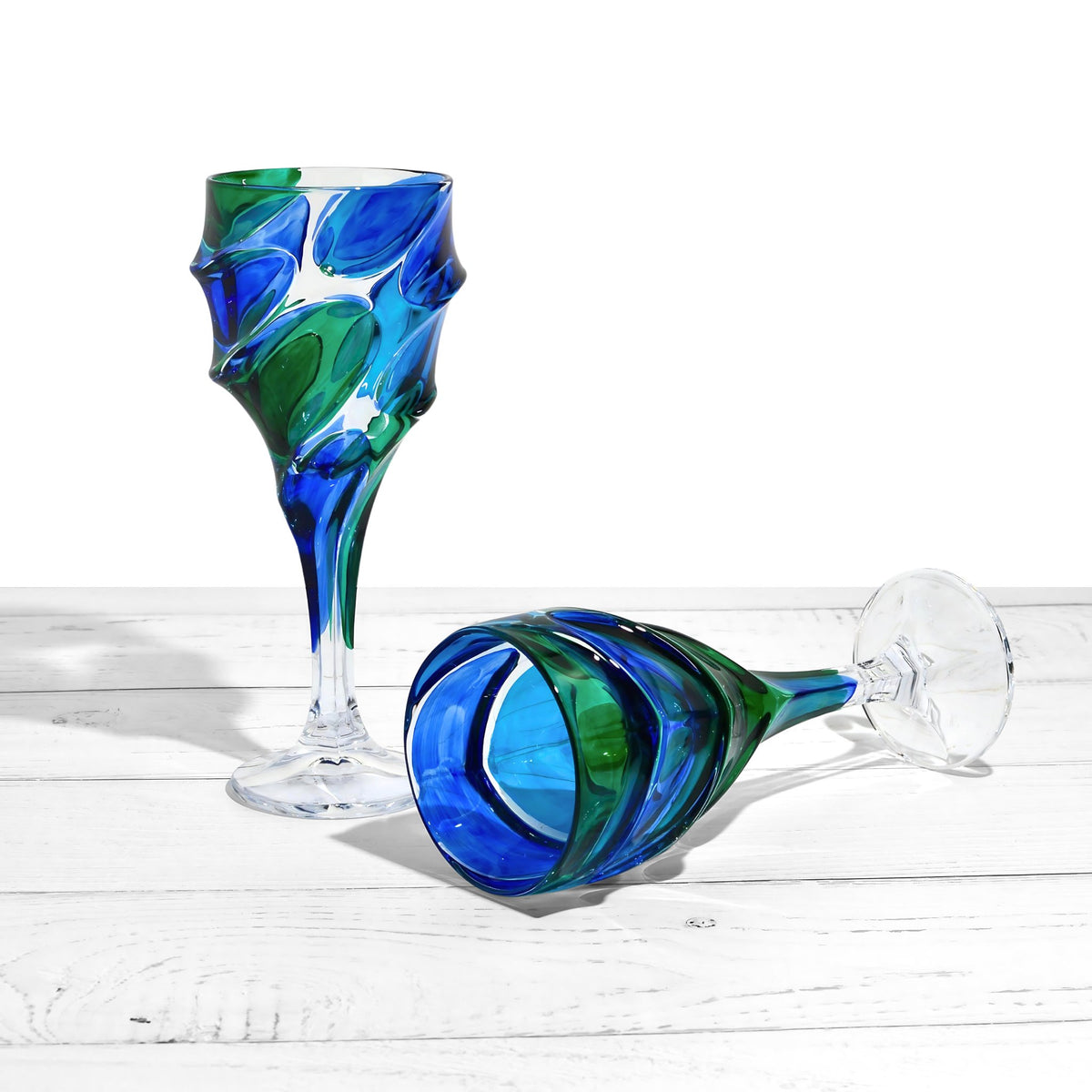 Caly Italian Crystal Wine Glasses, Blue/Green, Set of 2