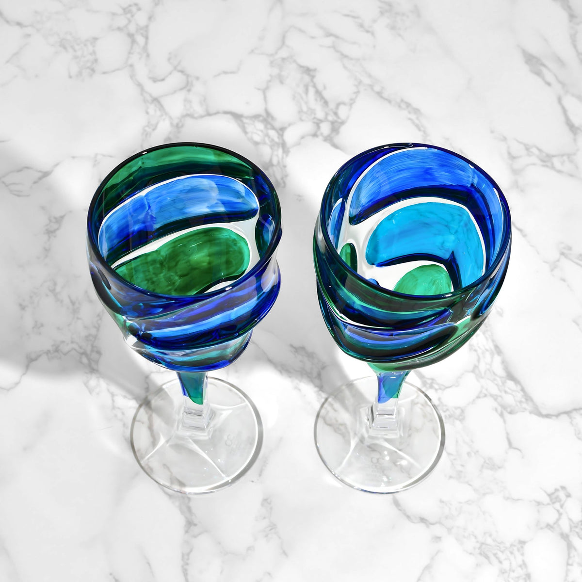 Caly Italian Crystal Wine Glasses, Blue/Green, Set of 2