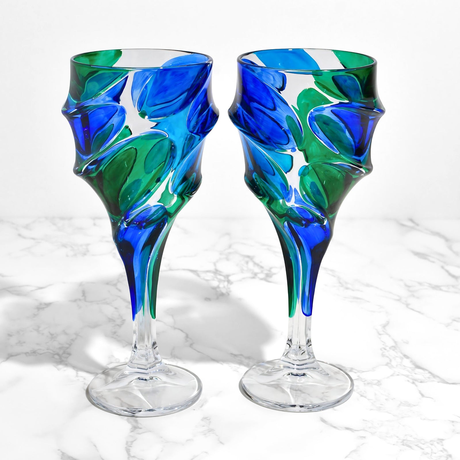 Caly Italian Crystal Wine Glasses, Blue/Green, Set of 2 - My Italian Decor
