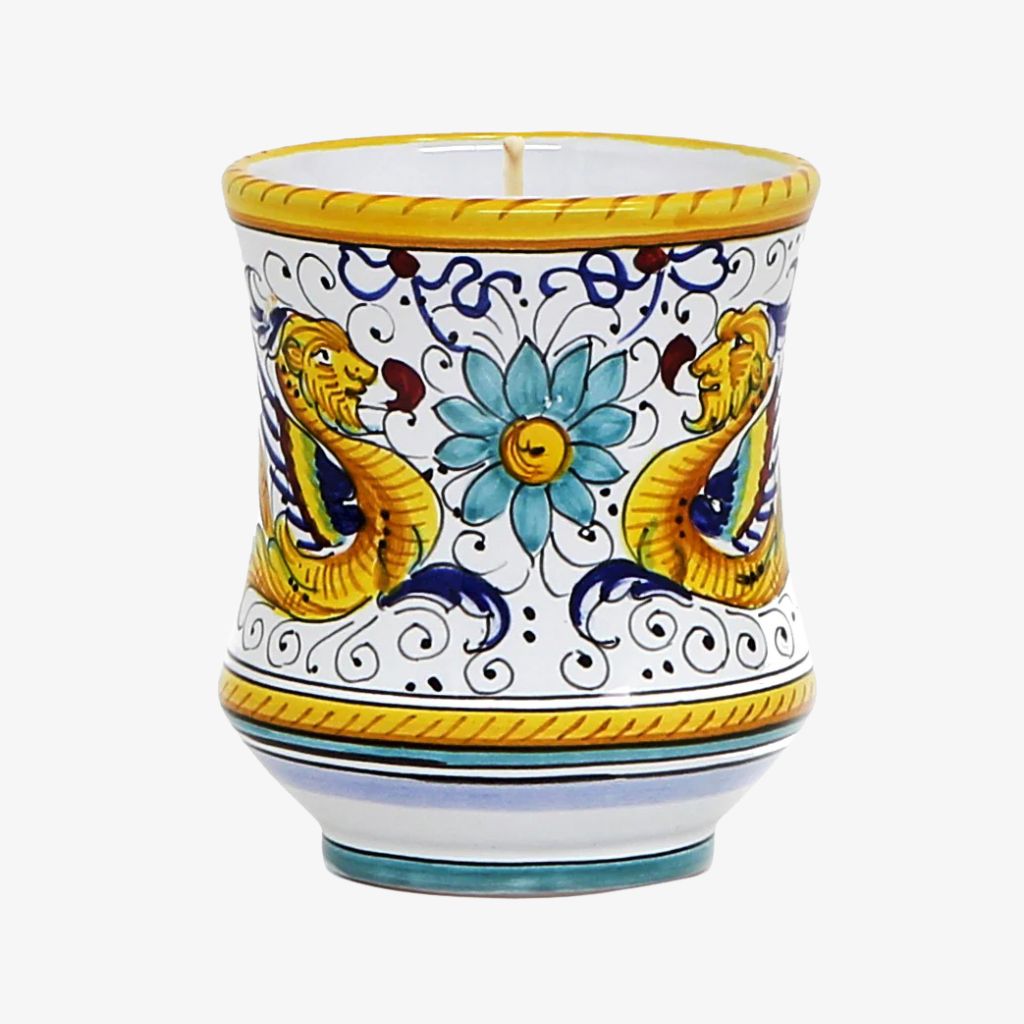 Hand Painted Deruta Ceramic Candle, Raffaellesco Design