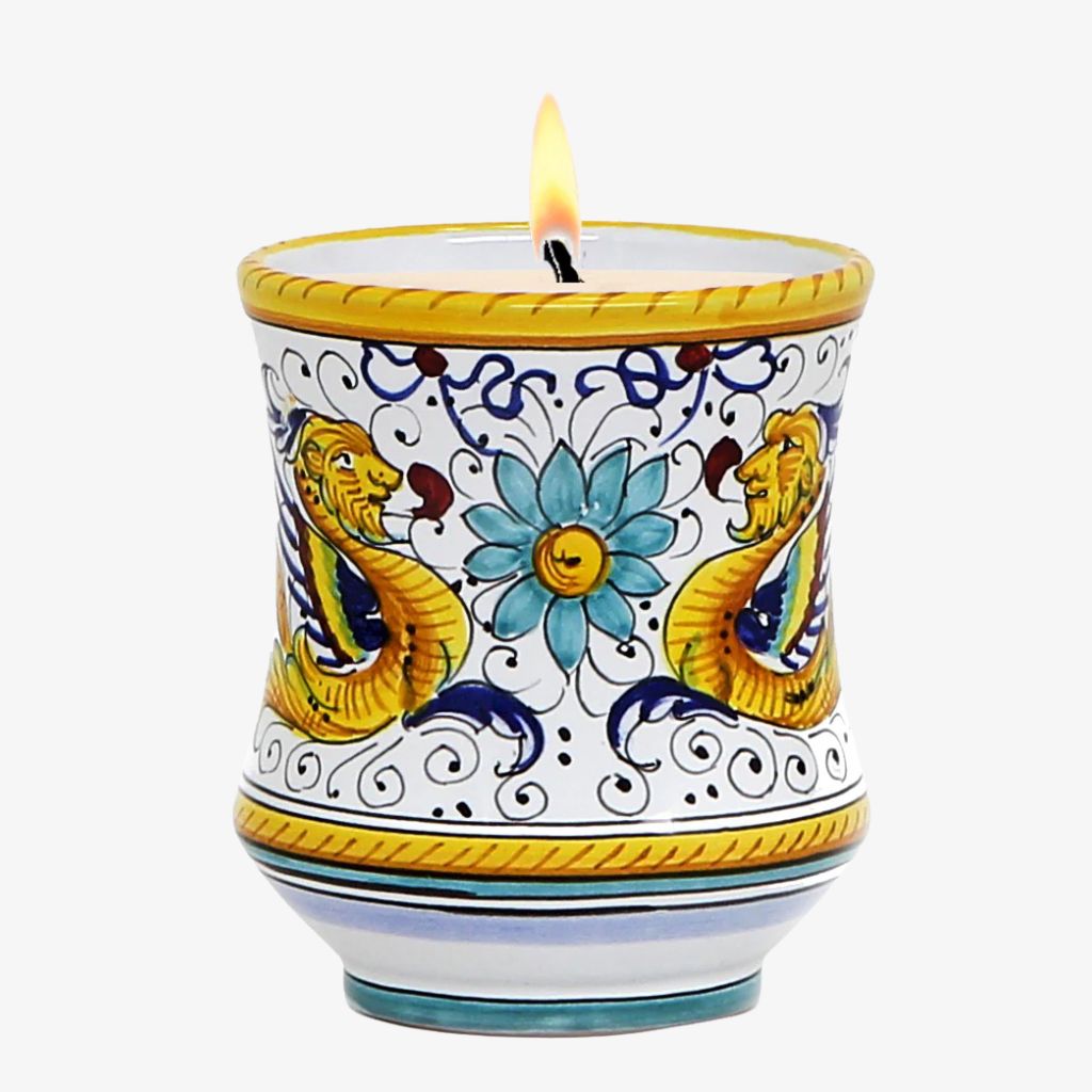 Hand Painted Deruta Ceramic Candle, Raffaellesco Design