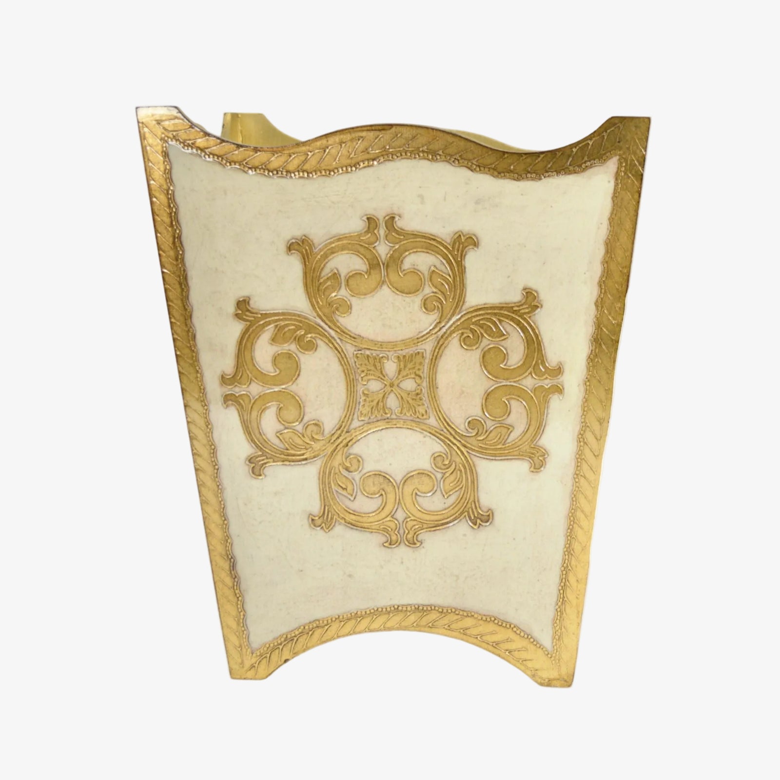 Italian Florentine waste bin by My Italian Decor in cappuccino and gold with intricate floral design, made in Italy for stylish storage.