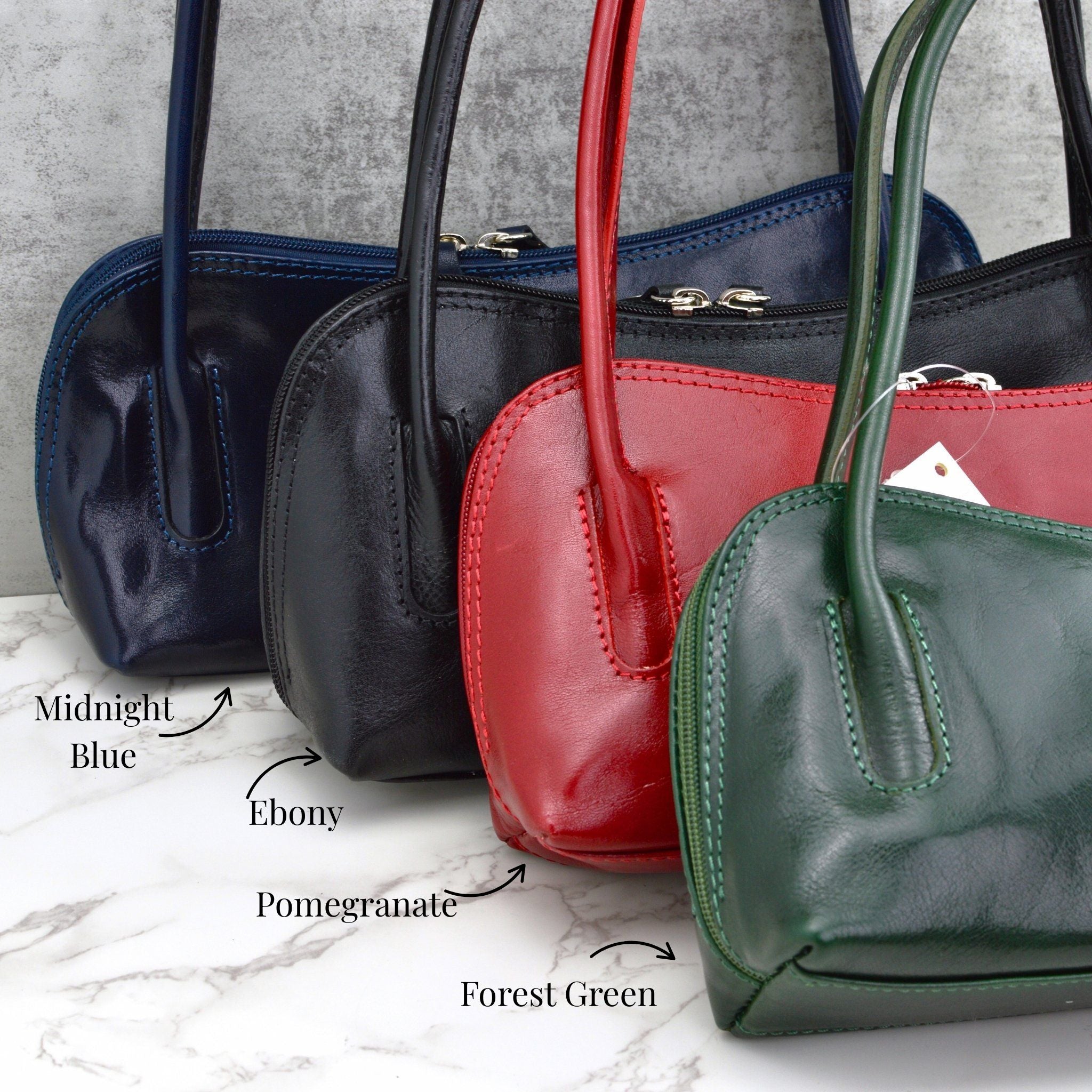 Carina shoulder bag by MyItalianDecor in various Italian leather colors, featuring a stylish handbag design and elegant craftsmanship.