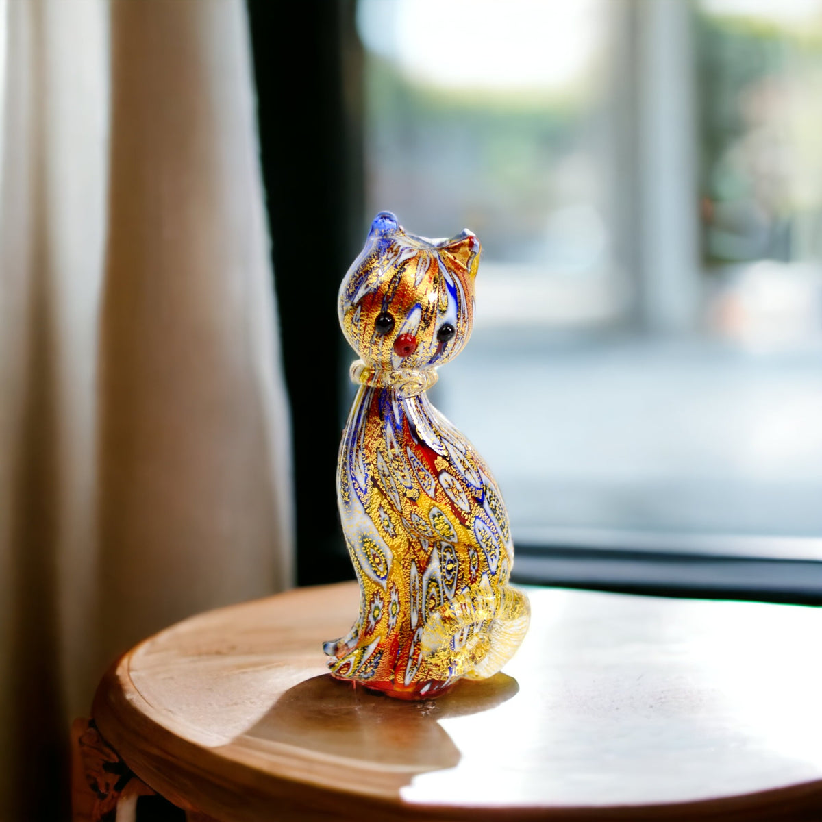 Murano Glass Kitty Cat Figurine, Millefiori, solid glass lampwork, Made in Italy - My Italian Decor