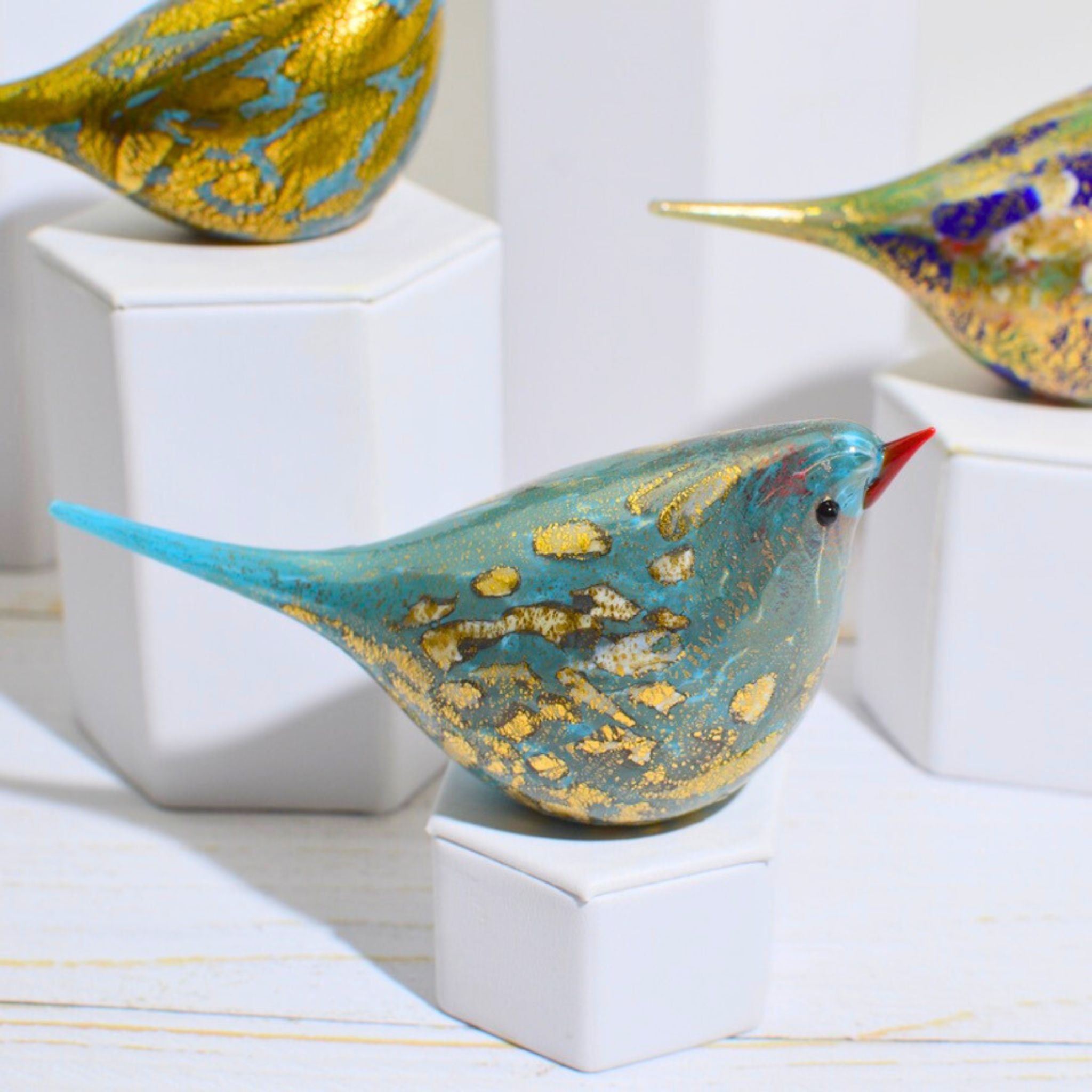 Murano Glass Catarina Chirpie Bird, Handblown Glass, Teal, Made in Italy - My Italian Decor