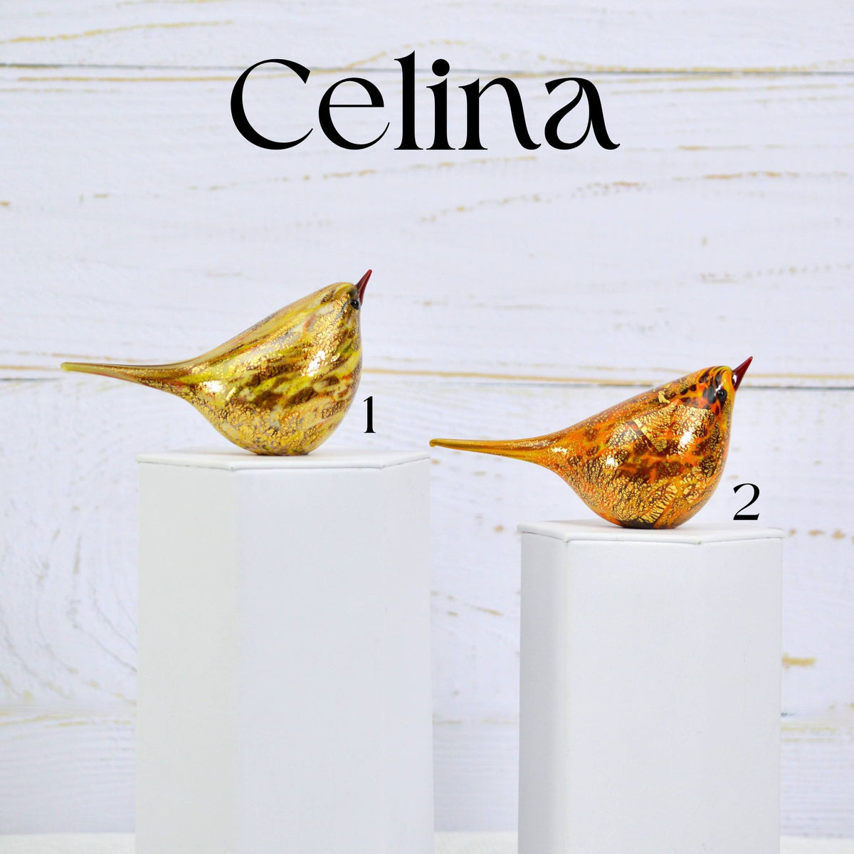 Murano Glass Handblown Italian Chirpie Bird - Celina, 24 karat gold - My Italian Decor