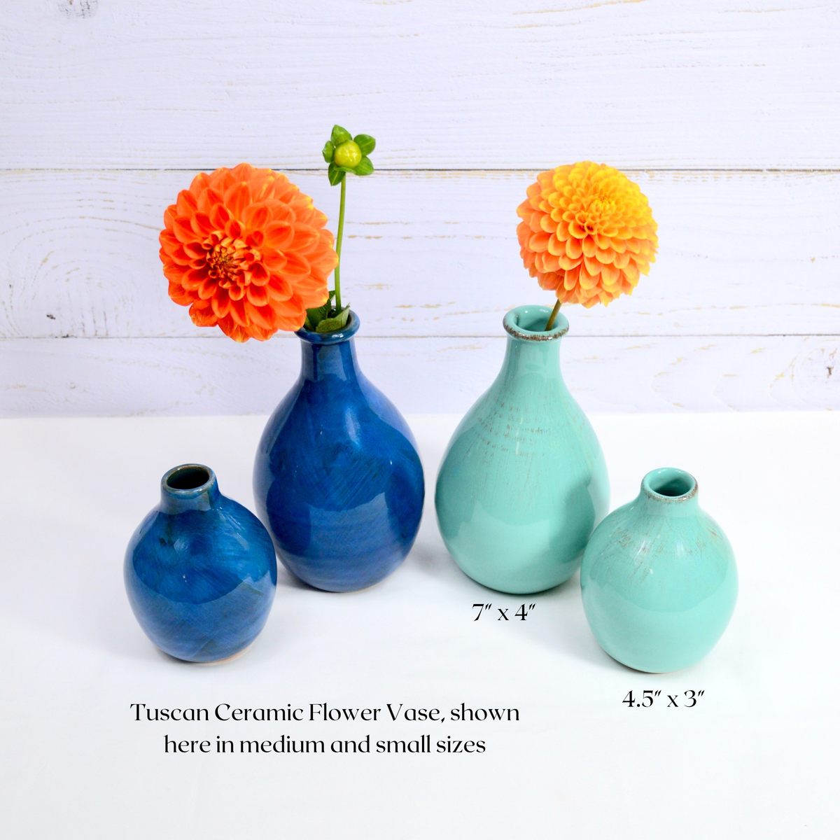 Tuscan Ceramic Medium Flower Vase, Cobalt or Mint, Made in Italy - My Italian Decor