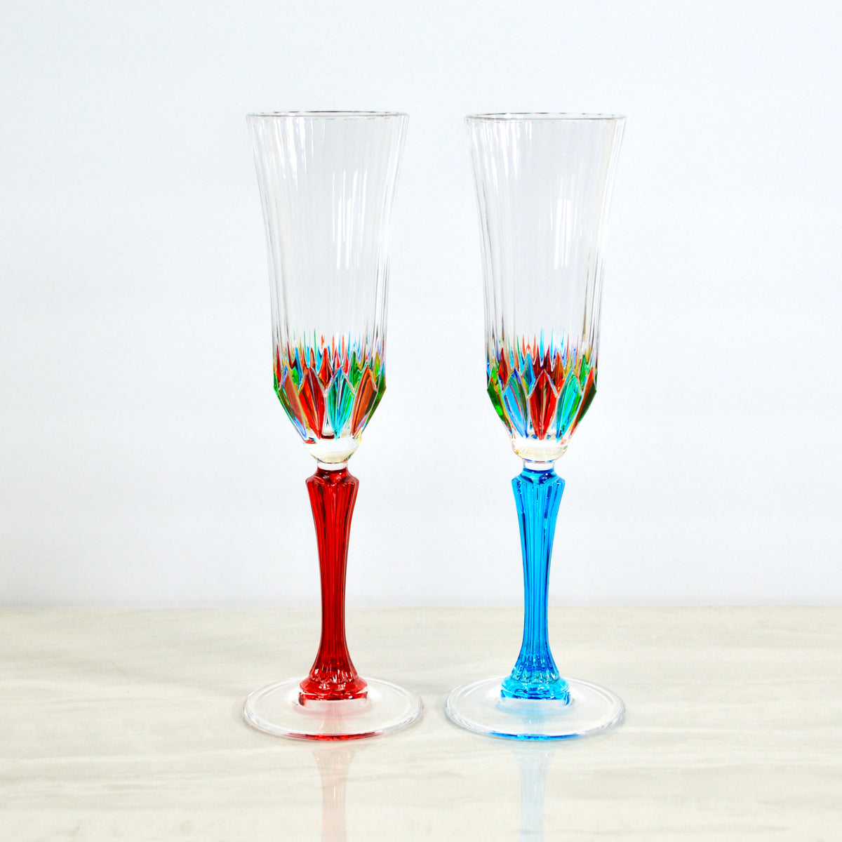 Hand Painted Italian Crystal Demi Swatch Champagne Glasses, Set of 2 - My Italian Decor