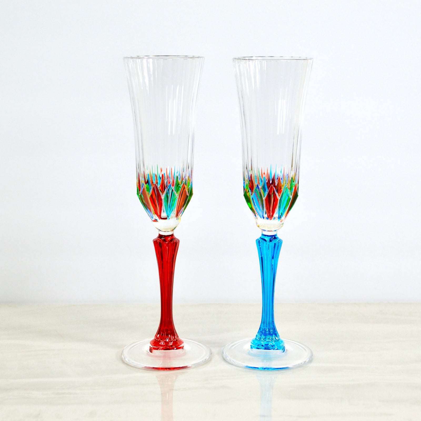Hand Painted Italian Crystal Demi Swatch Champagne Glasses, Set of 2 - My Italian Decor