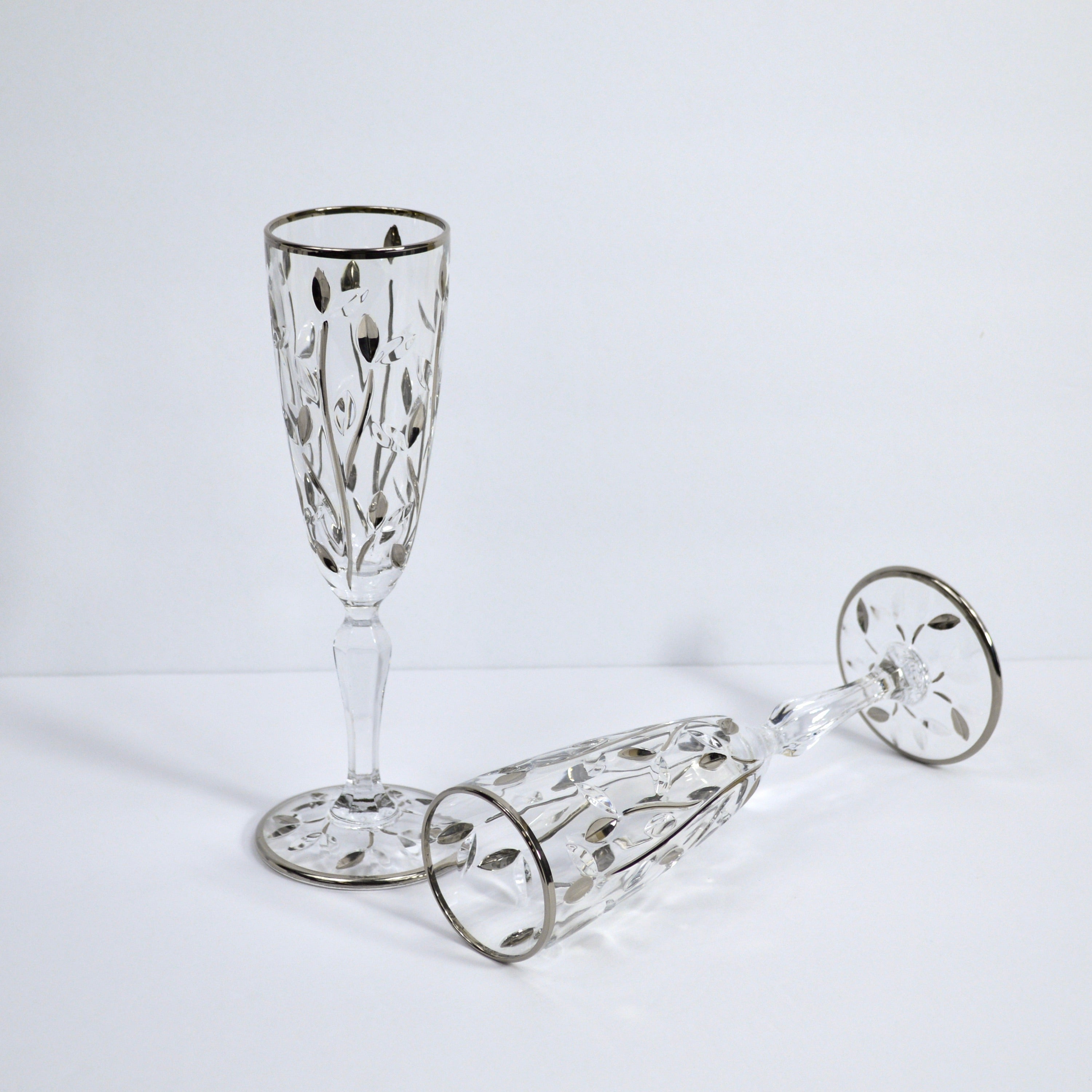 Flowervine Platinum Champagne Glasses, Set of 2 - My Italian Decor