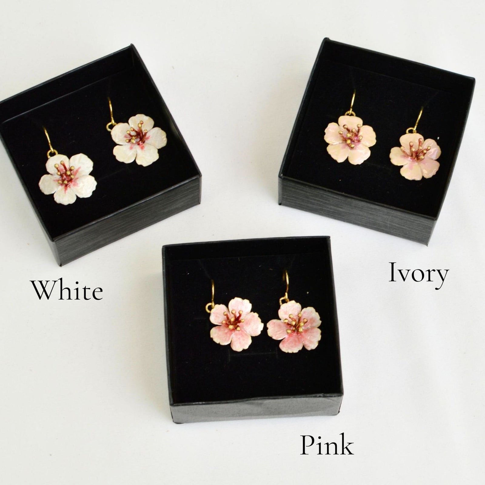 White cherry blossom earring from the Giardino Collection by My Italian Decor, inspired by Sicilian floral design.
