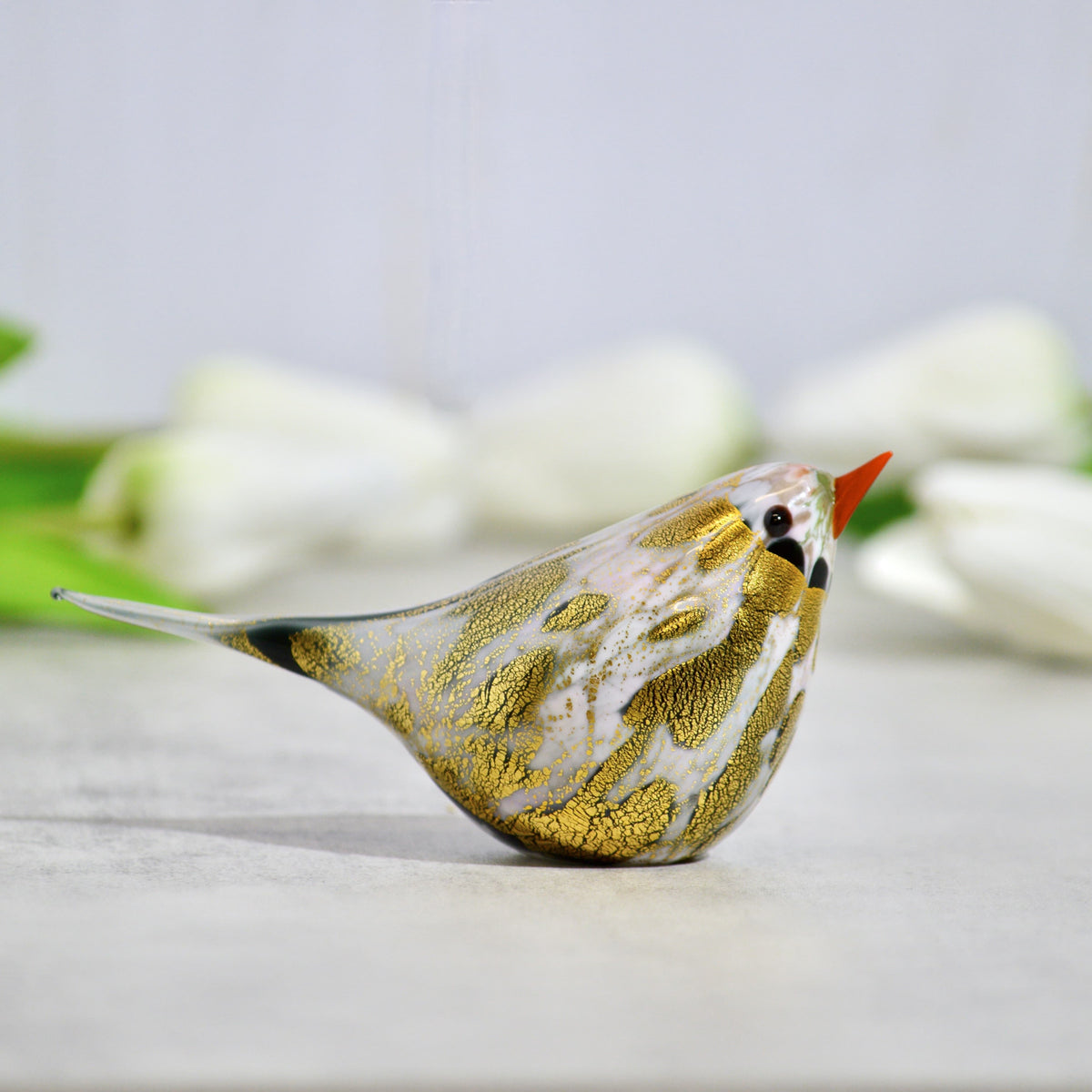 Murano Blown Glass Chirpie Bird, Nando, Black and White, Made in Italy - My Italian Decor