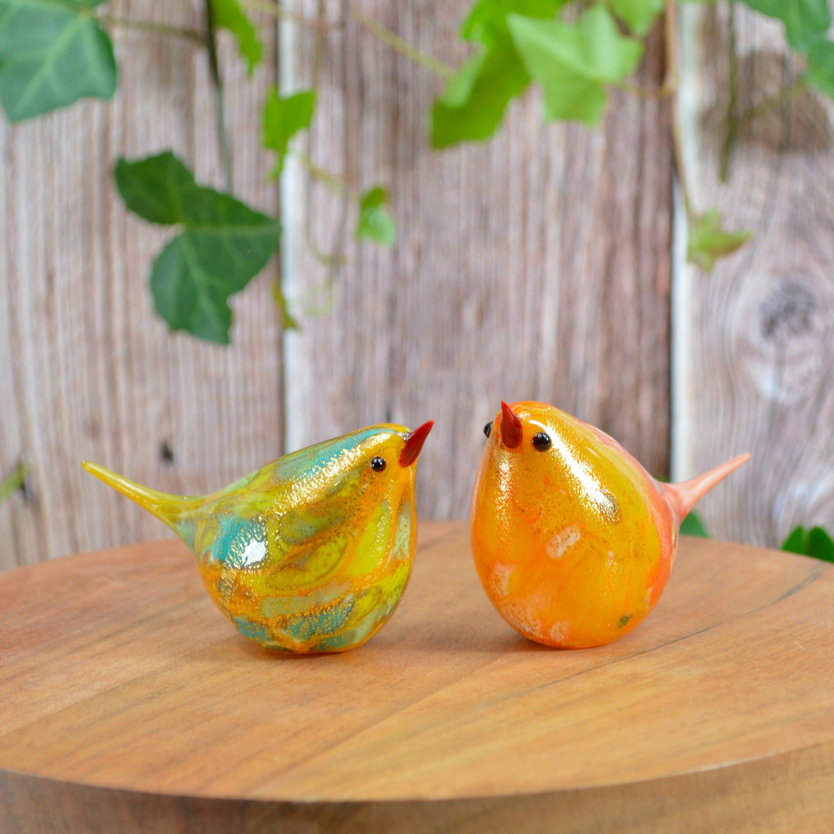 Murano Blown Glass Chirpie Bird, Figurine, Eliza, Orange, Made in Italy