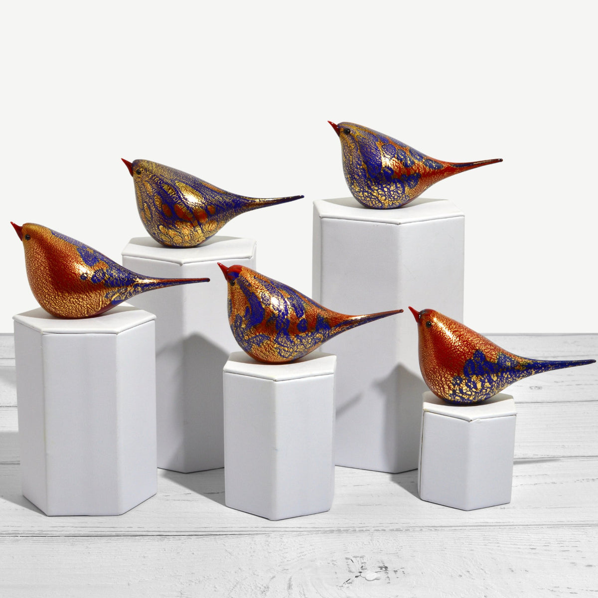 Murano Glass Emanuelle Chirpie Bird, Cobalt Blue &amp; Red, Made in Italy