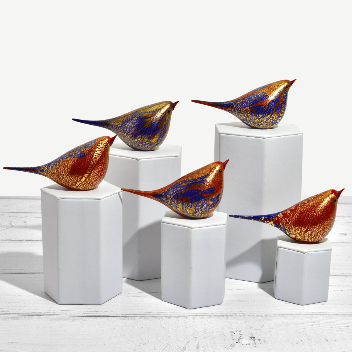 Murano Glass Emanuelle Chirpie Bird, Cobalt Blue &amp; Red, Made in Italy