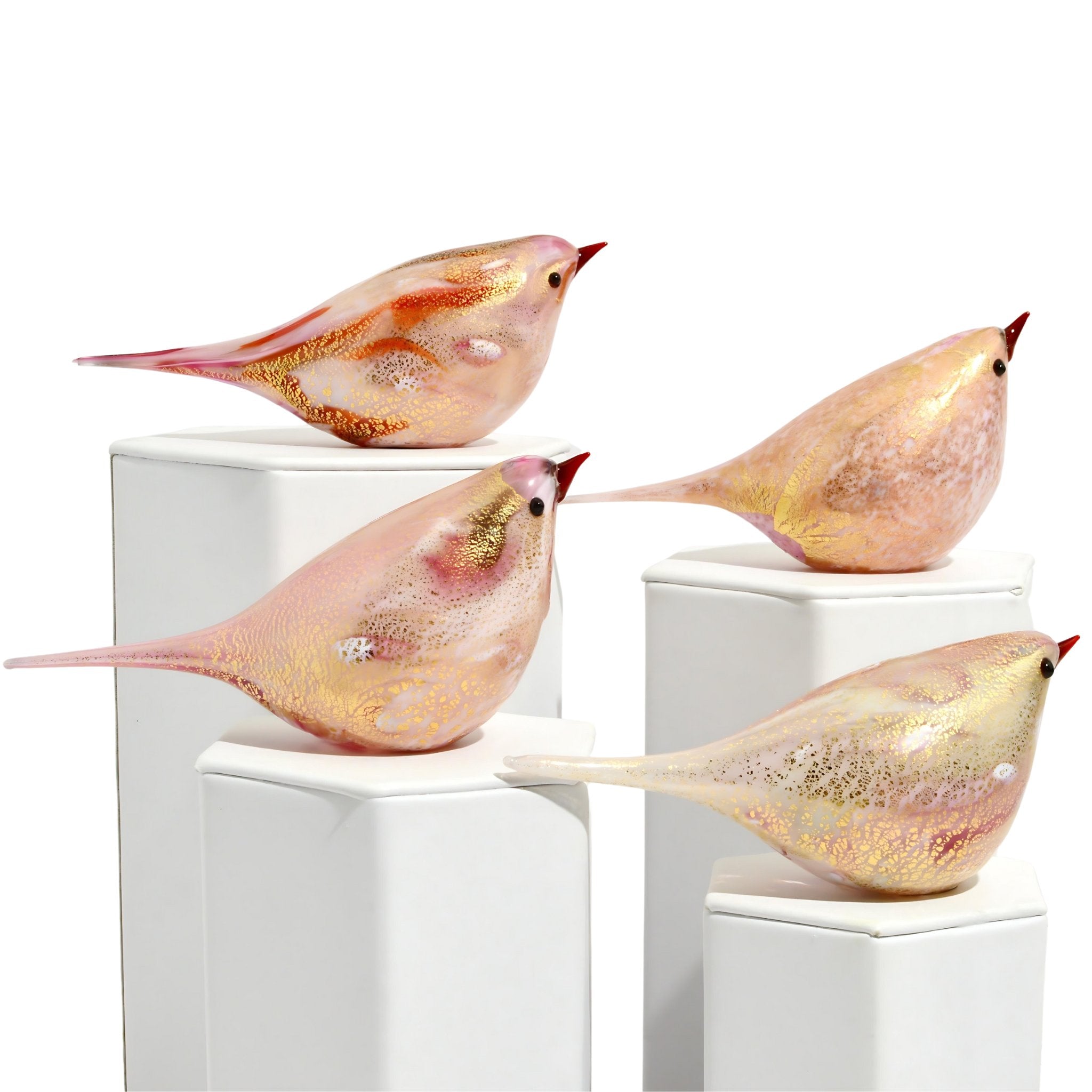 Pink Murano glass Chirpie bird sculpture, handblown Italian art piece by My Italian Decor, showcasing intricate glasswork and vibrant color.