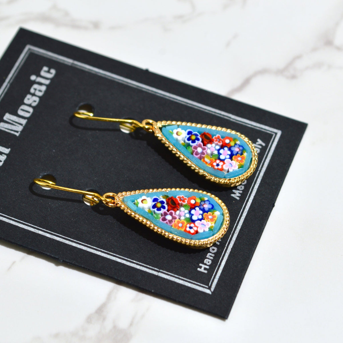 Florentine Mosaic Earrings, Large Teardrop Shape, Made in Italy - My Italian Decor