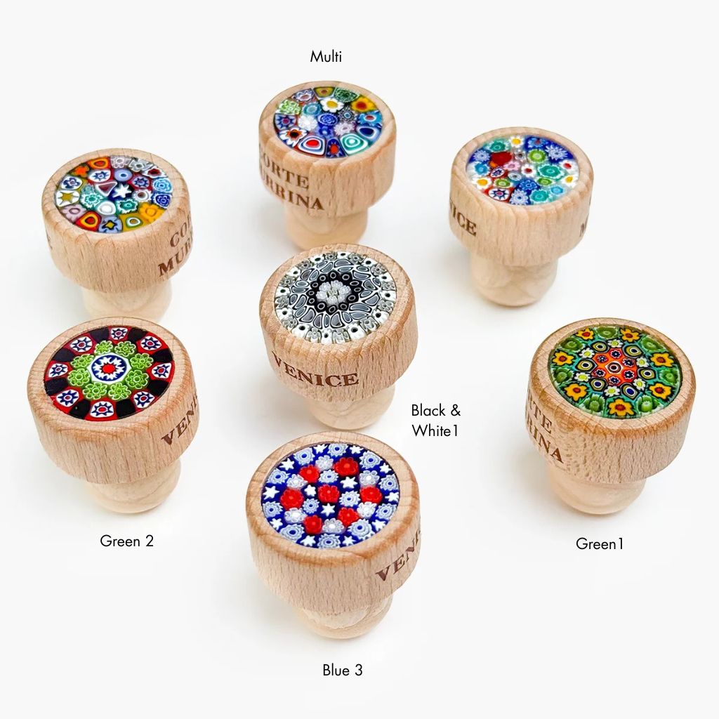 Murano glass wood wine stopper by MyItalianDecor, handcrafted Italian bottle stopper with elegant wood and glass design.