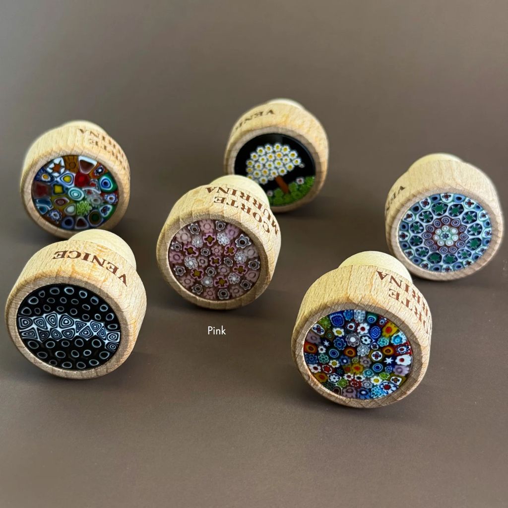 Murano glass wood wine stopper by MyItalianDecor, handcrafted Italian bottle stopper with elegant wood and glass design.