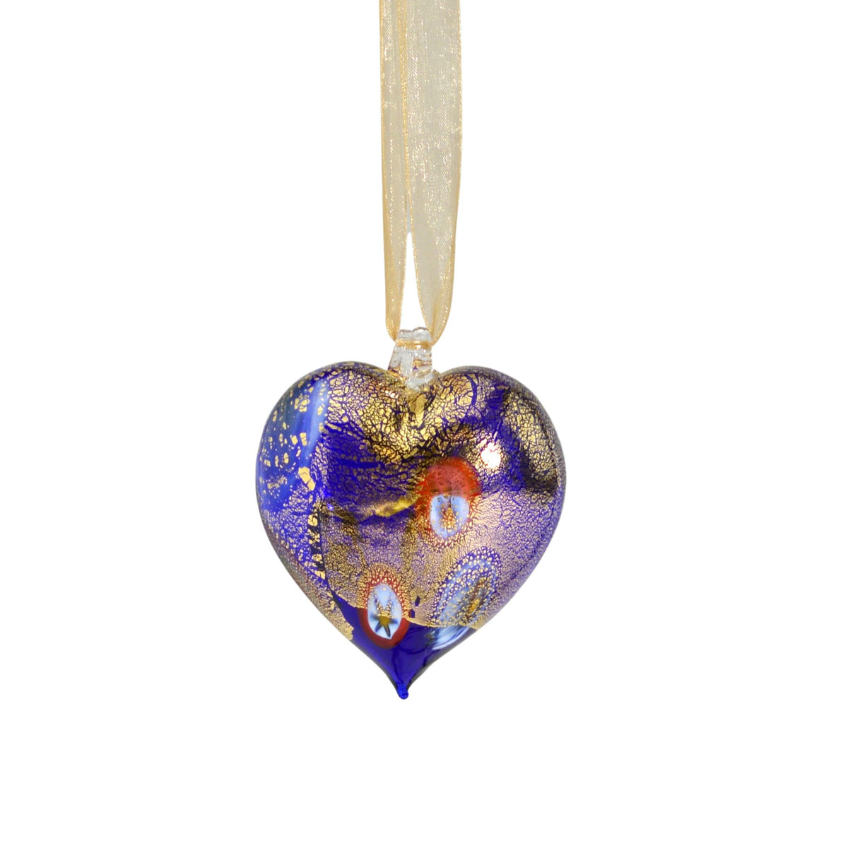 Millefiori Murano Glass Blown Heart Hanging Ornament, Large