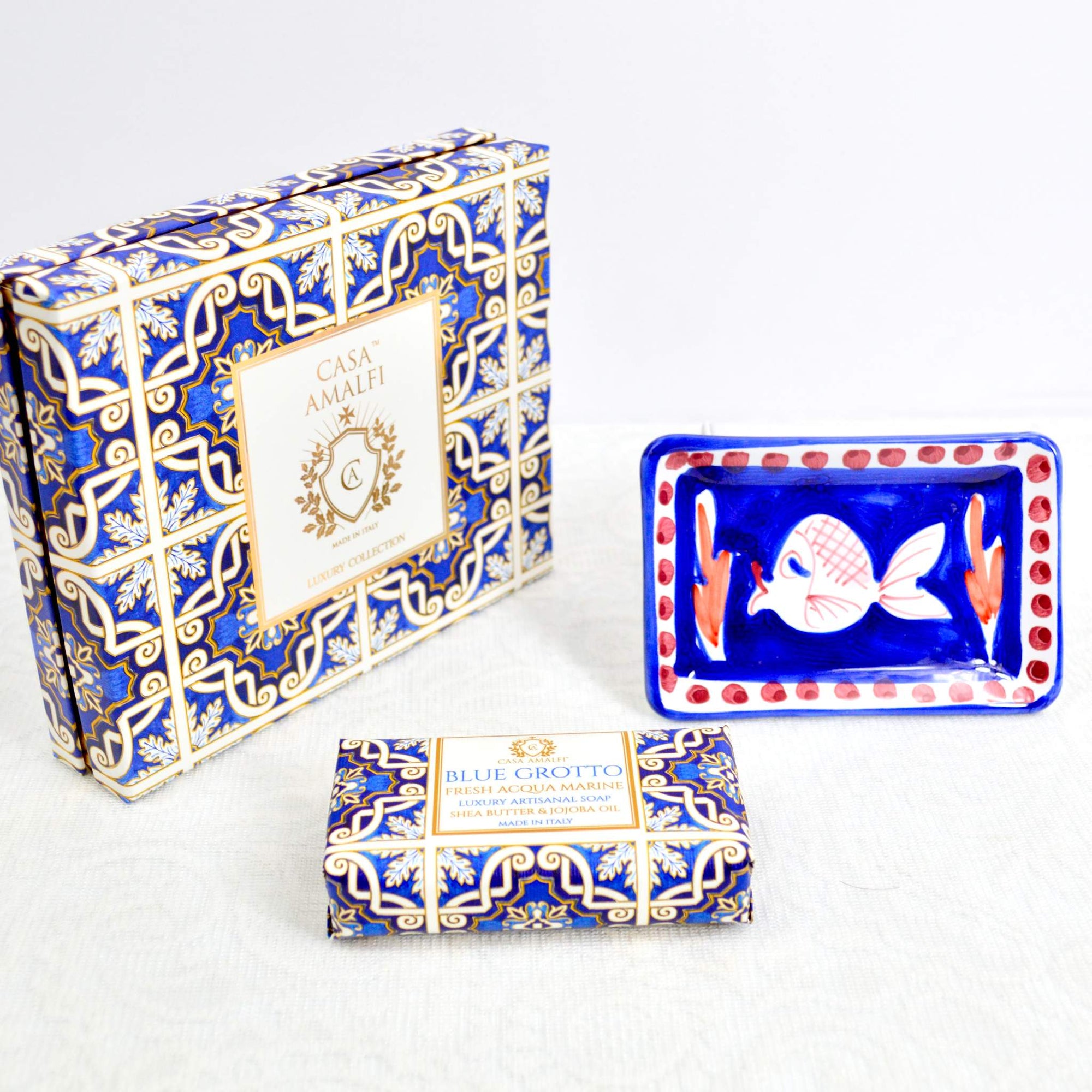Soap and Ceramic Dish Set - Cobalt Blue, Fish - Made in Italy - My Italian Decor