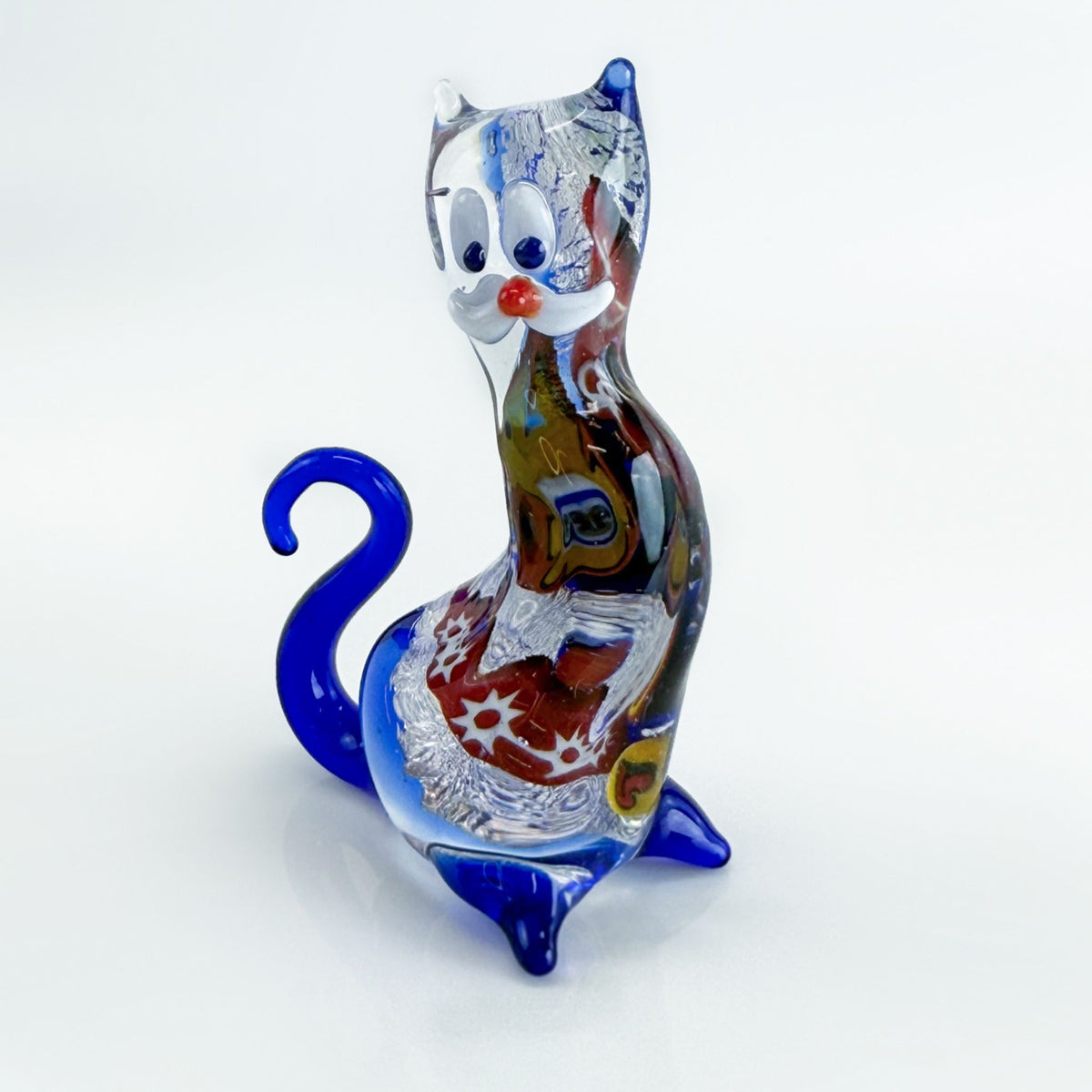 Murano Glass Cat Figurine, Millefiori, Made in Italy