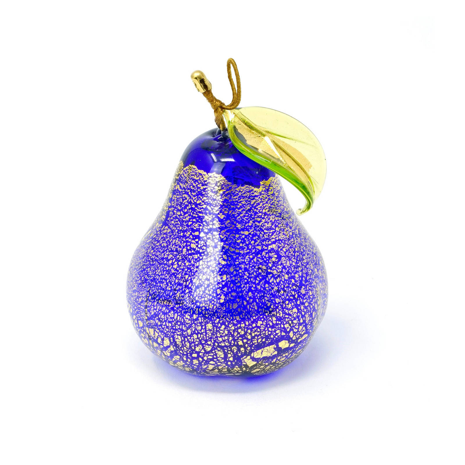 Murano glass blown pear ornament with gold foil by My Italian Decor, showcasing vibrant colors and intricate craftsmanship.
