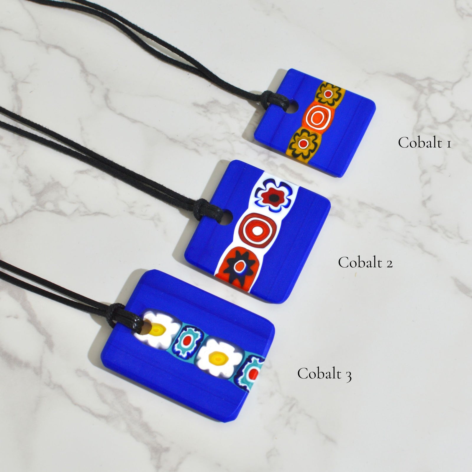 Piastra Millefiori Blue Glass Pendant Necklace, Made in Italy - My Italian Decor