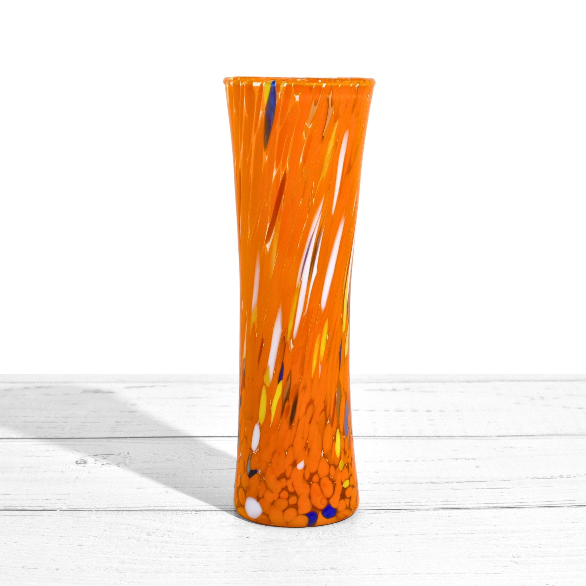 Contemporary orange Murano glass bud vase made in Italy, with smooth rounded shape and elegant design by MyItalianDecor.