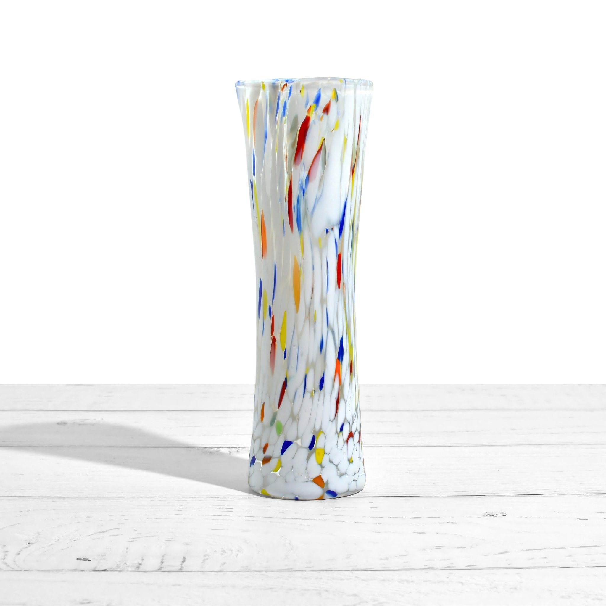 White Murano glass bud vase by MyItalianDecor, contemporary Italian-made vase with smooth, elegant design perfect for floral arrangements.