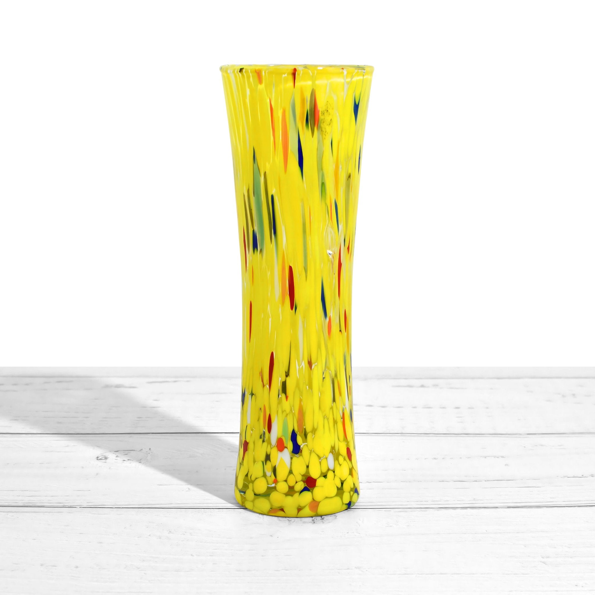 Yellow Murano glass bud vase by MyItalianDecor, contemporary Italian-made vase with sleek design and vibrant color.