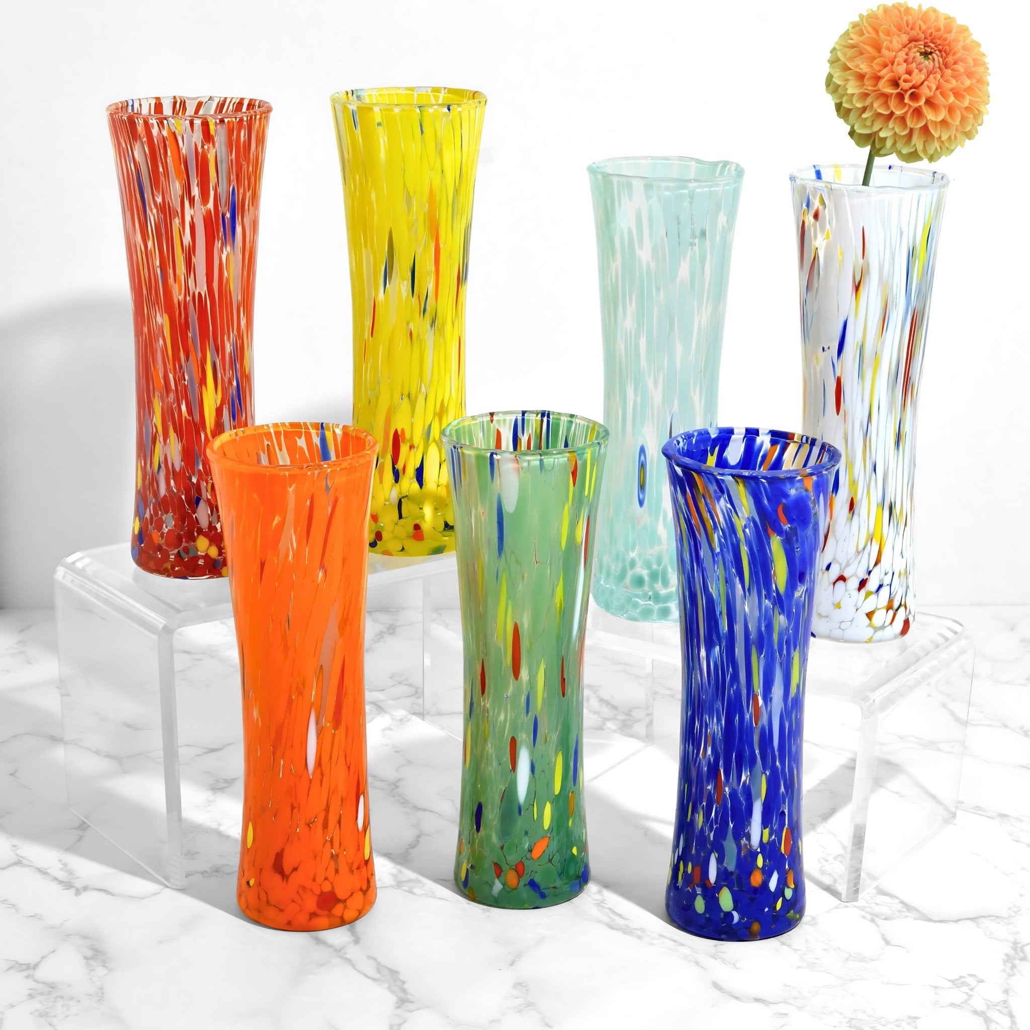 Colorful Murano glass bud vase by MyItalianDecor, featuring a contemporary design with flowers, made in Italy.