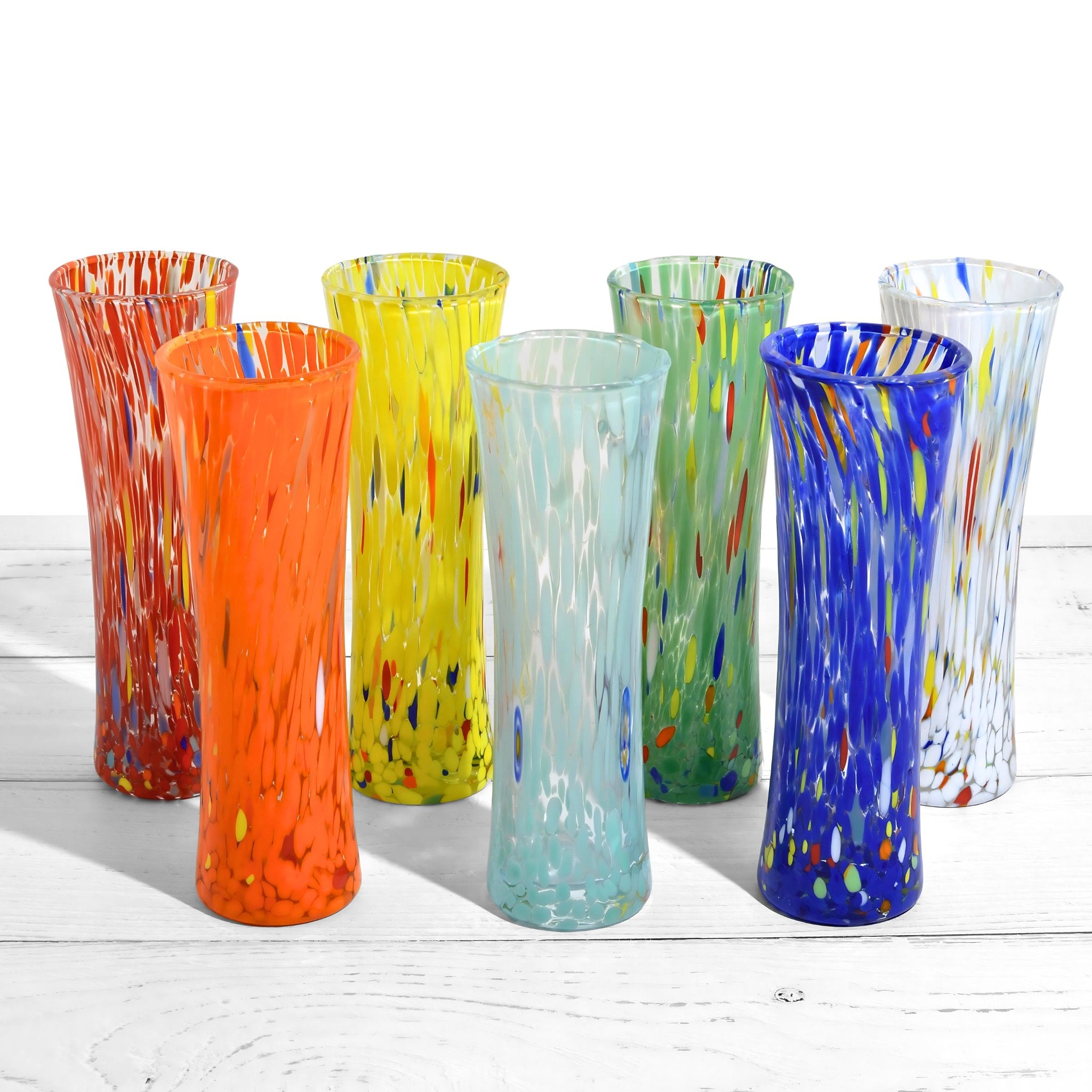 Contemporary Murano glass bud vase in various colors with a wooden base, made in Italy, by MyItalianDecor.