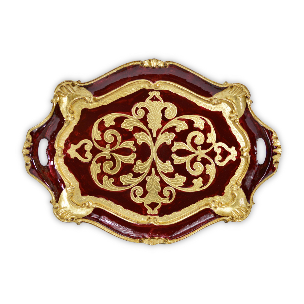 Florentine Carved Gilded Wood Tray, Medium with Handles - My Italian Decor