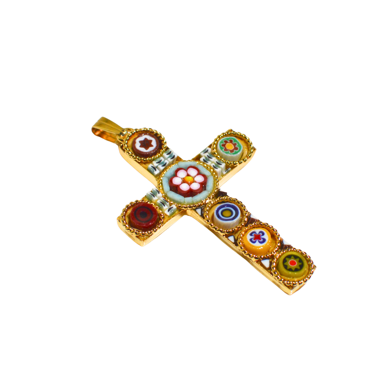 Florentine Mosaic Cross Pendant Necklace, Small, Made In Italy