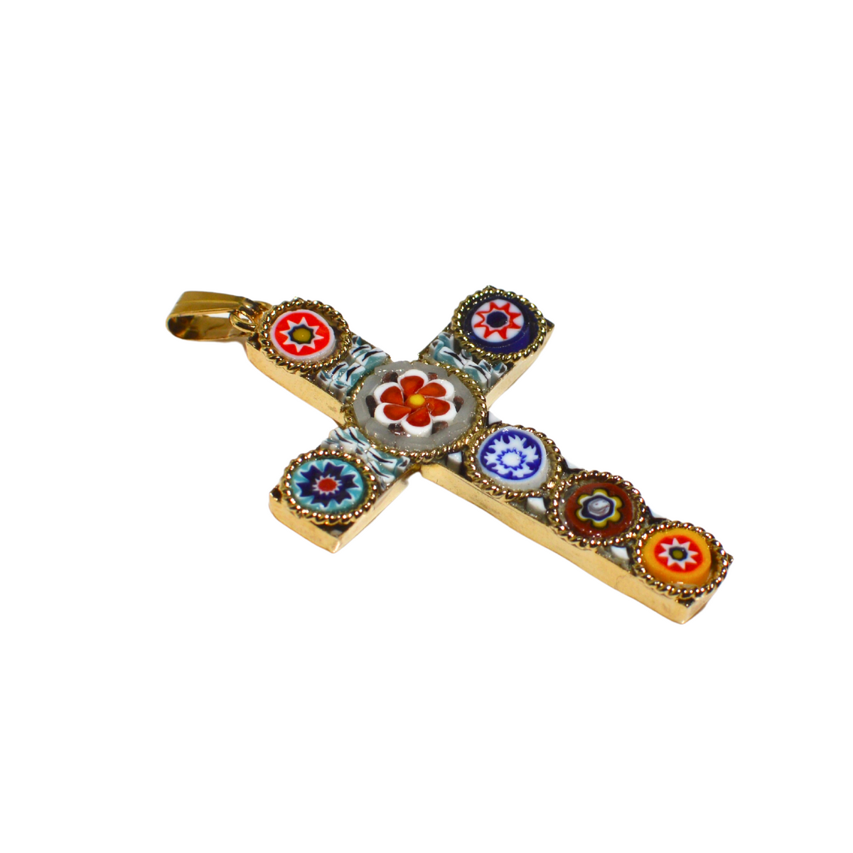 Florentine Mosaic Cross Pendant Necklace, Small, Made In Italy