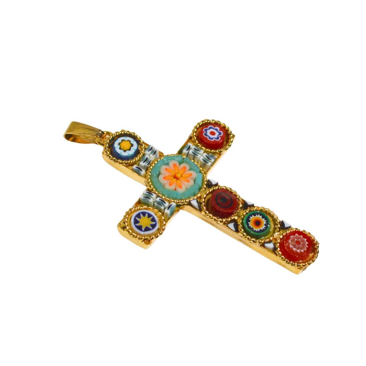 Florentine Mosaic Cross Pendant Necklace, Small, Made In Italy