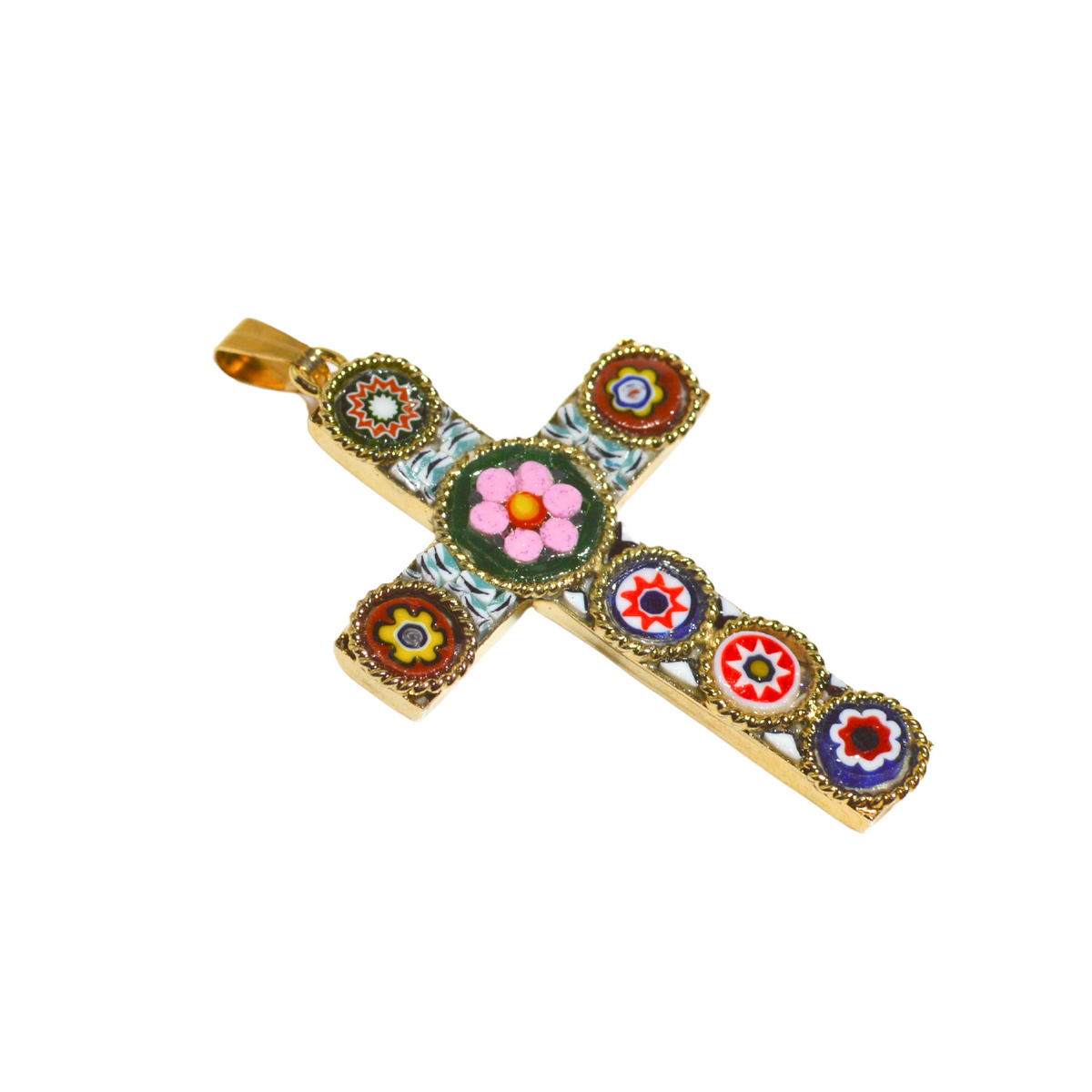 Florentine Mosaic Cross Pendant Necklace, Small, Made In Italy