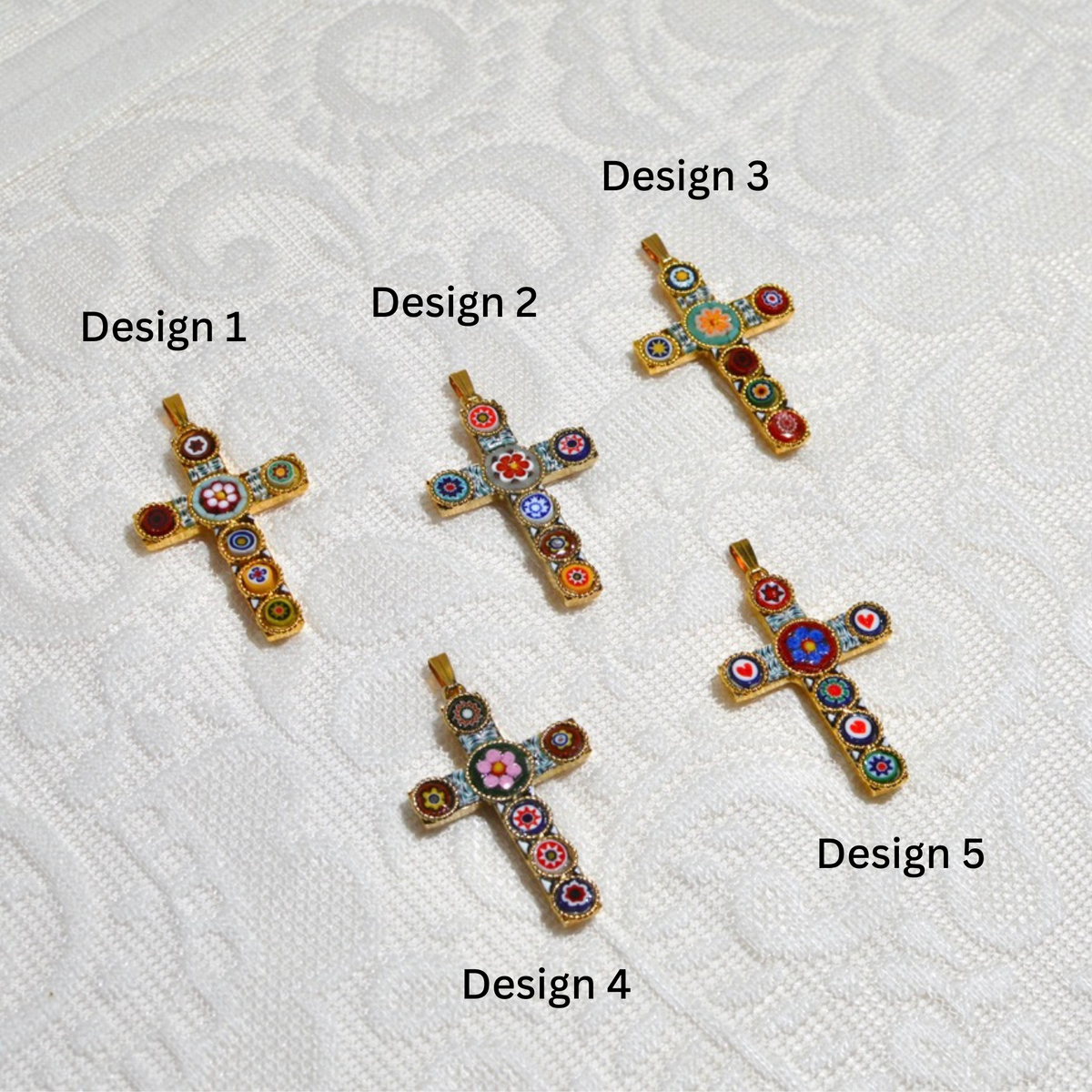 Florentine Mosaic Cross Pendant Necklace, Small, Made In Italy