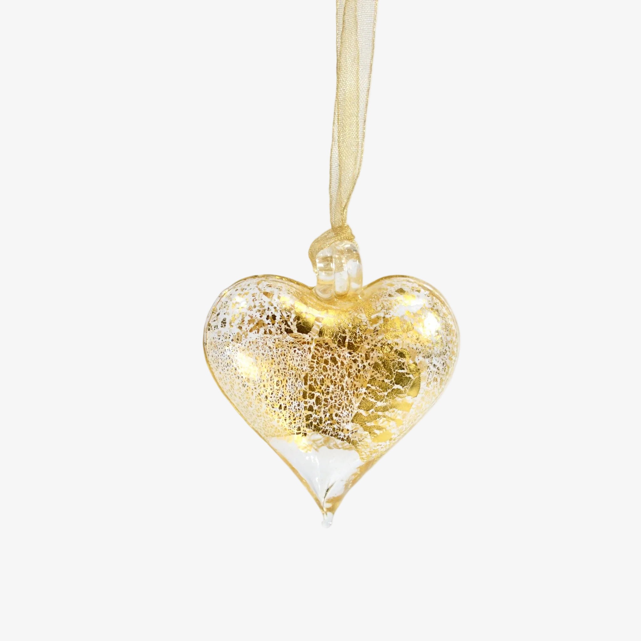 Colorful Murano Glass small heart ornament, handmade in Italy, perfect as a holiday decoration or collectible gift.